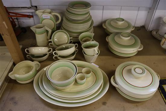 Clarice Cliff a comprehensive green banded Stamford shape coffee and dinner service(-)